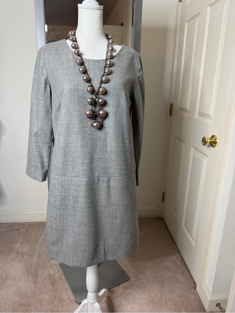 J. Crew Grey Long-Sleeve Shift Dress